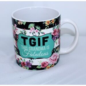 TGIF This Grandma is Fabulous Floral Mug Black White Stripes